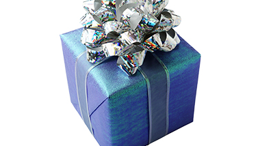 blue gift box with silver bow