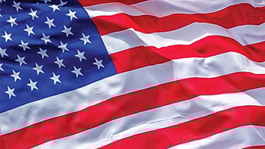 American flag waving in the wind.